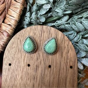 925 Sterling Silver Green Turquoise Teardrop Stud Earrings Boho Southwest Style